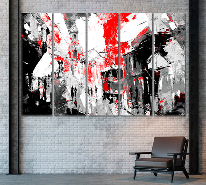 Black and Red Cubism Abstract Painting Canvas Print ArtLexy 5 Panels 36"x24" inches 