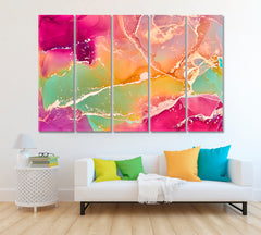 Abstract Liquid Colorful Marble with Veins Canvas Print ArtLexy 5 Panels 36"x24" inches 