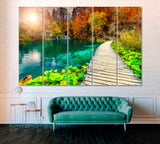 Wooden Pathway in Deep Forest Plitvice National Park Croatia Canvas Print ArtLexy 5 Panels 36"x24" inches 