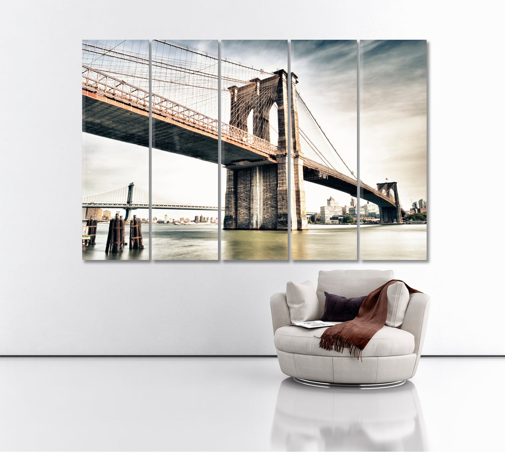 Brooklyn Bridge New York Canvas Print ArtLexy 5 Panels 36"x24" inches 