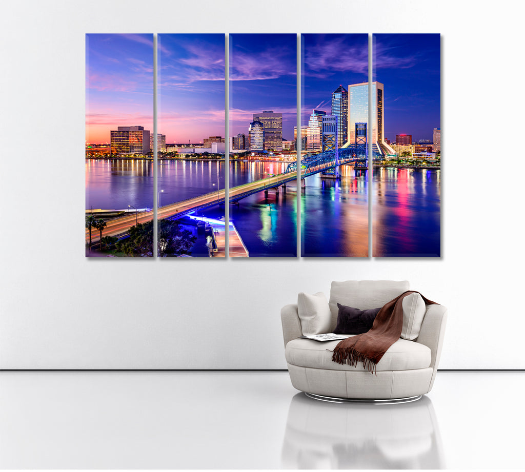 Jacksonville on St. Johns River at Dawn Florida Canvas Print ArtLexy 5 Panels 36"x24" inches 