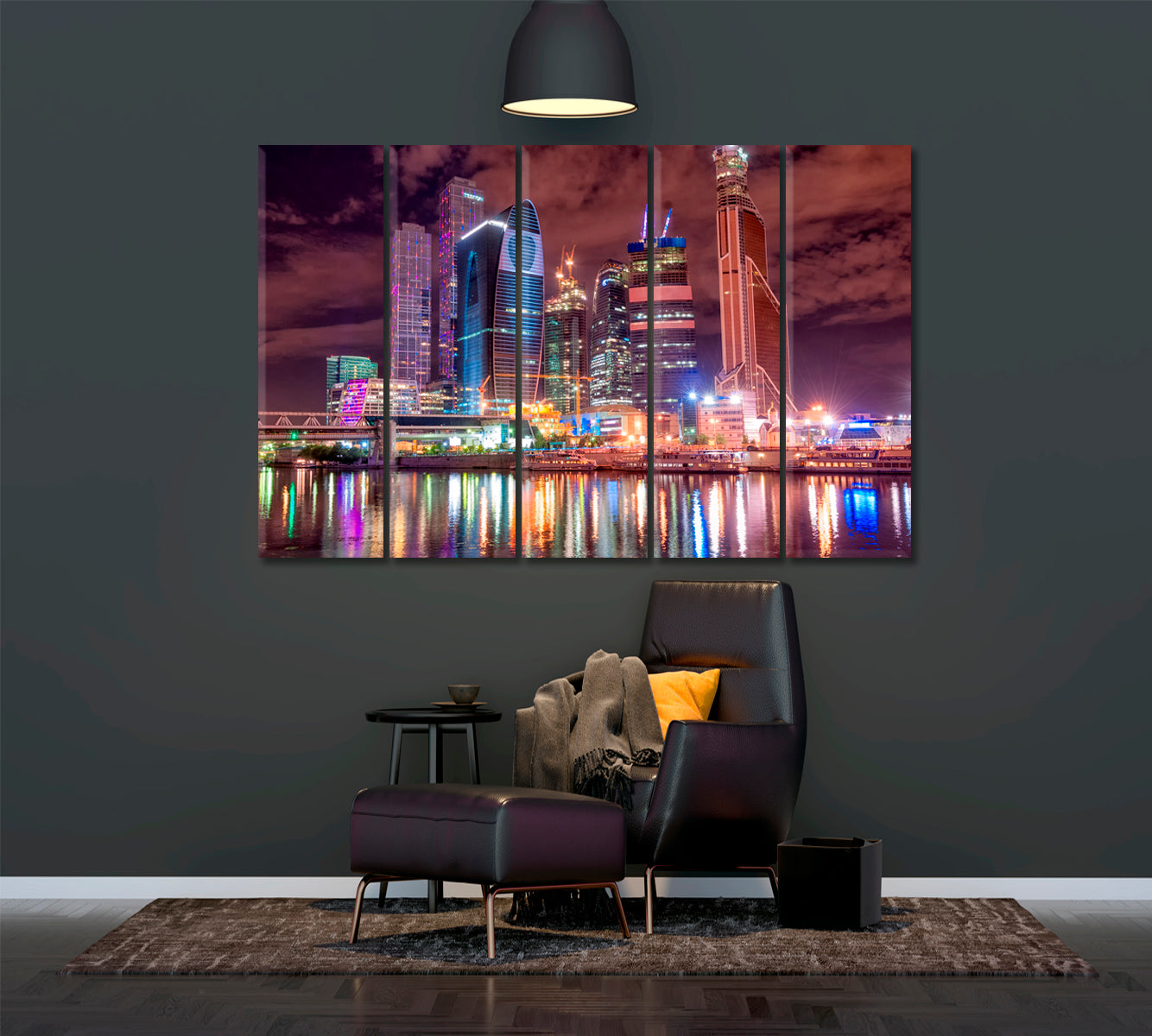 Moscow City at Night Canvas Print ArtLexy 5 Panels 36"x24" inches 