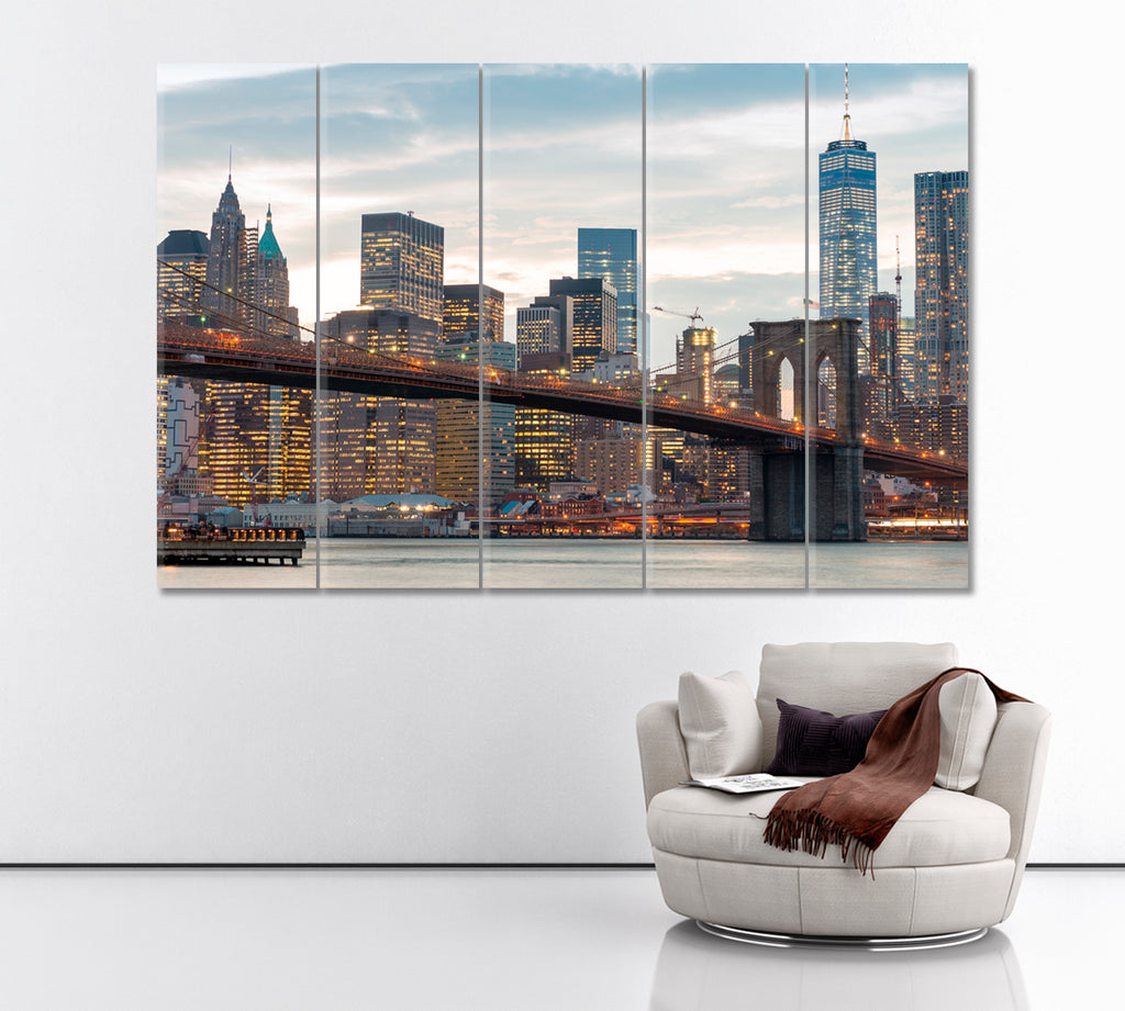 Downtown Manhattan New York City Canvas Print ArtLexy 5 Panels 36"x24" inches 
