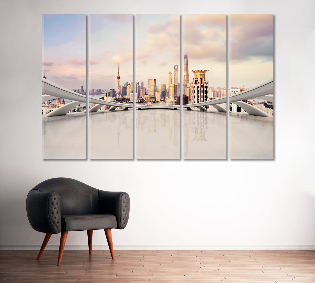 Shanghai Cityscape Canvas Print ArtLexy 5 Panels 36"x24" inches 