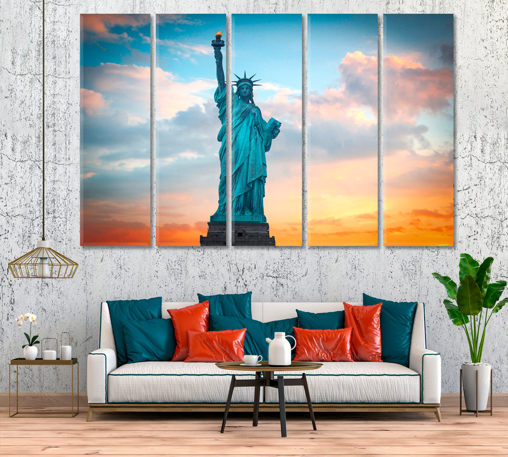 Statue of Liberty with Colorful Sky Canvas Print ArtLexy 5 Panels 36"x24" inches 