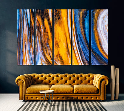 Modern Bright Blue & Yellow Swirls Canvas Print ArtLexy 5 Panels 36"x24" inches 