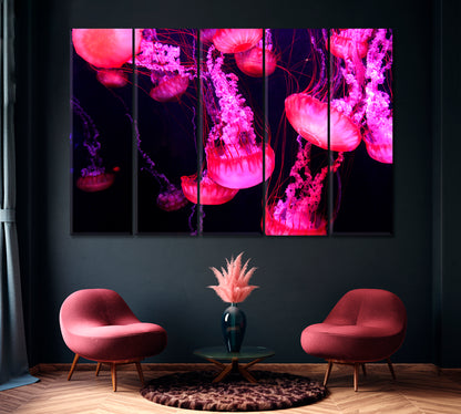 Glowing Jellyfish Canvas Print ArtLexy 5 Panels 36"x24" inches 