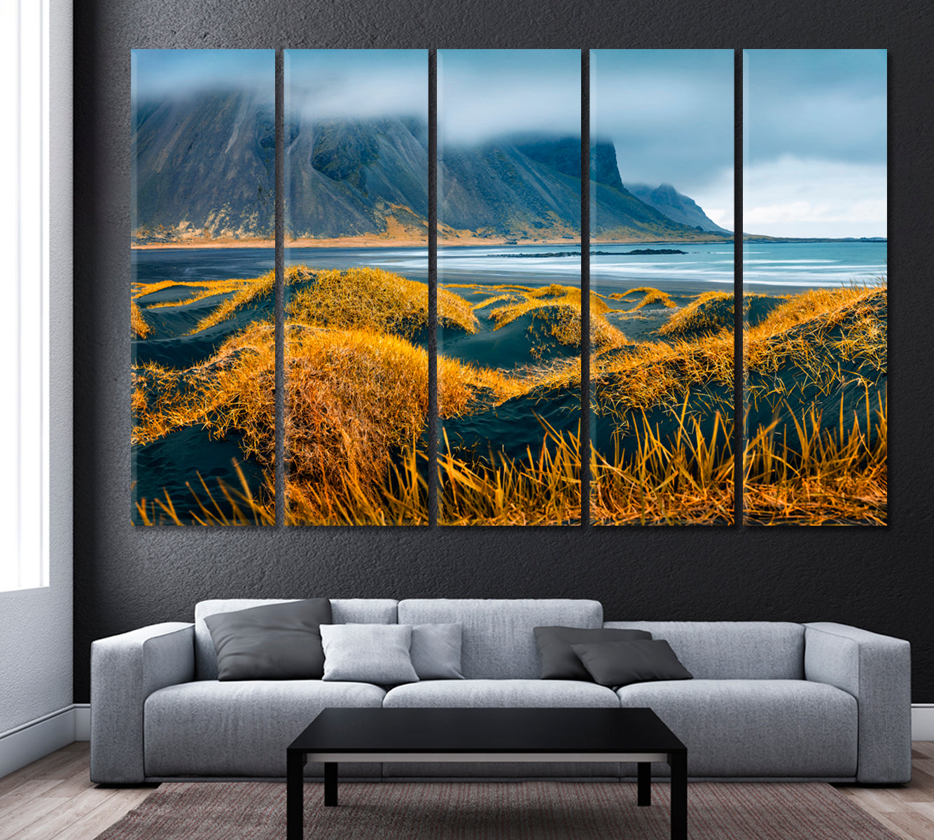 Vestrahorn Mountain and Stokksnes Beach Iceland Canvas Print ArtLexy 5 Panels 36"x24" inches 