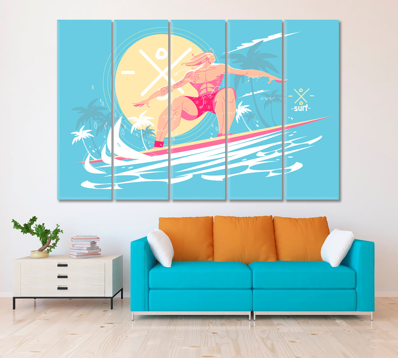 Surfer on Ocean Waves Canvas Print ArtLexy 5 Panels 36"x24" inches 