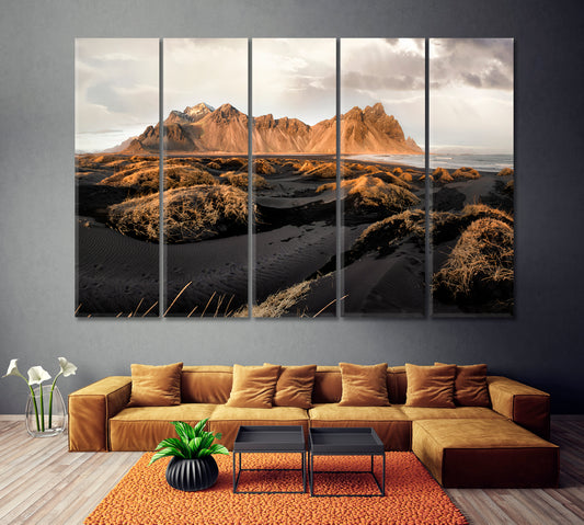 Vestrahorn Mountains and Stokksnes Beach Southern Iceland Canvas Print ArtLexy 5 Panels 36"x24" inches 