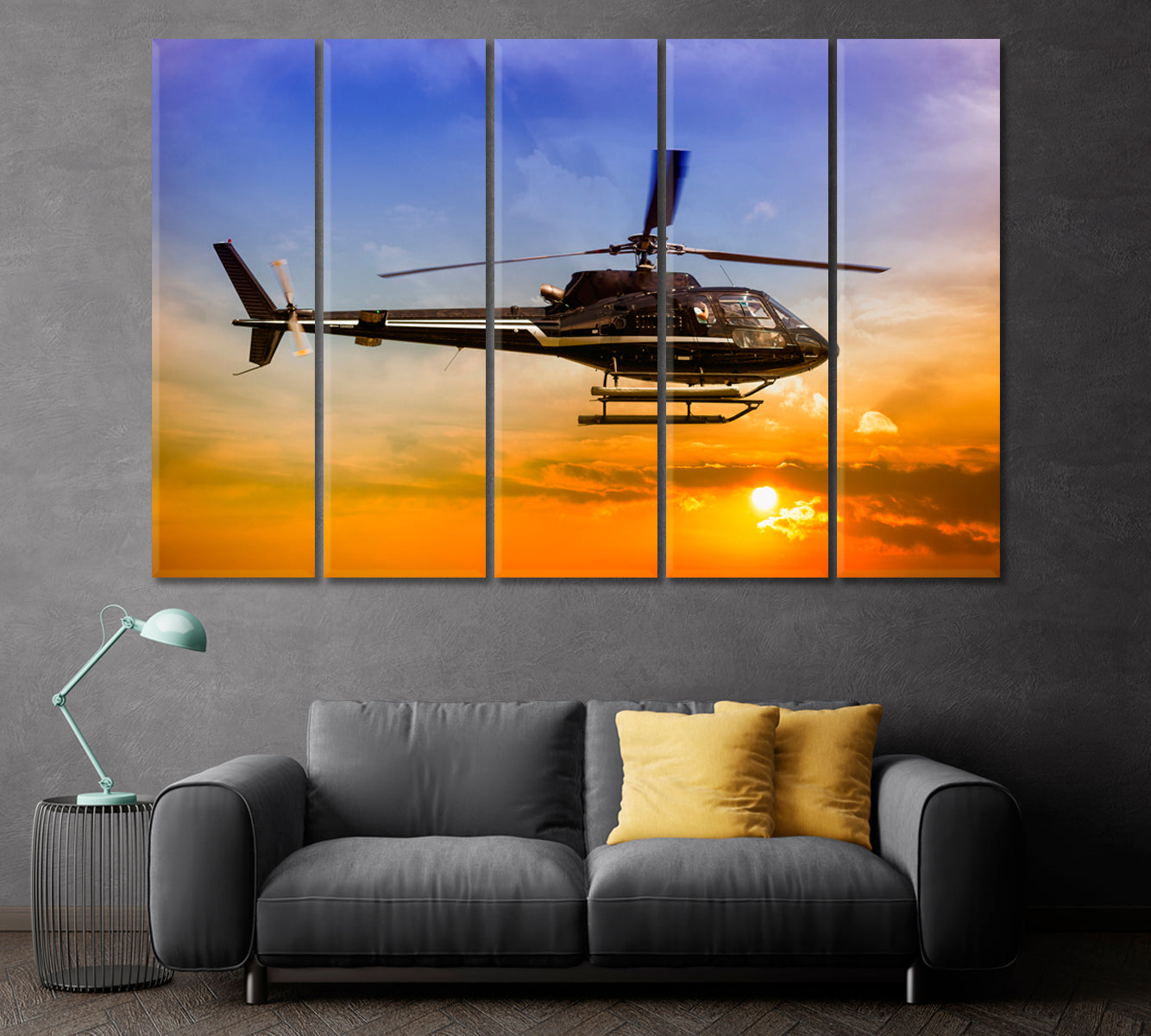 Sightseeing Helicopter Canvas Print ArtLexy 5 Panels 36"x24" inches 