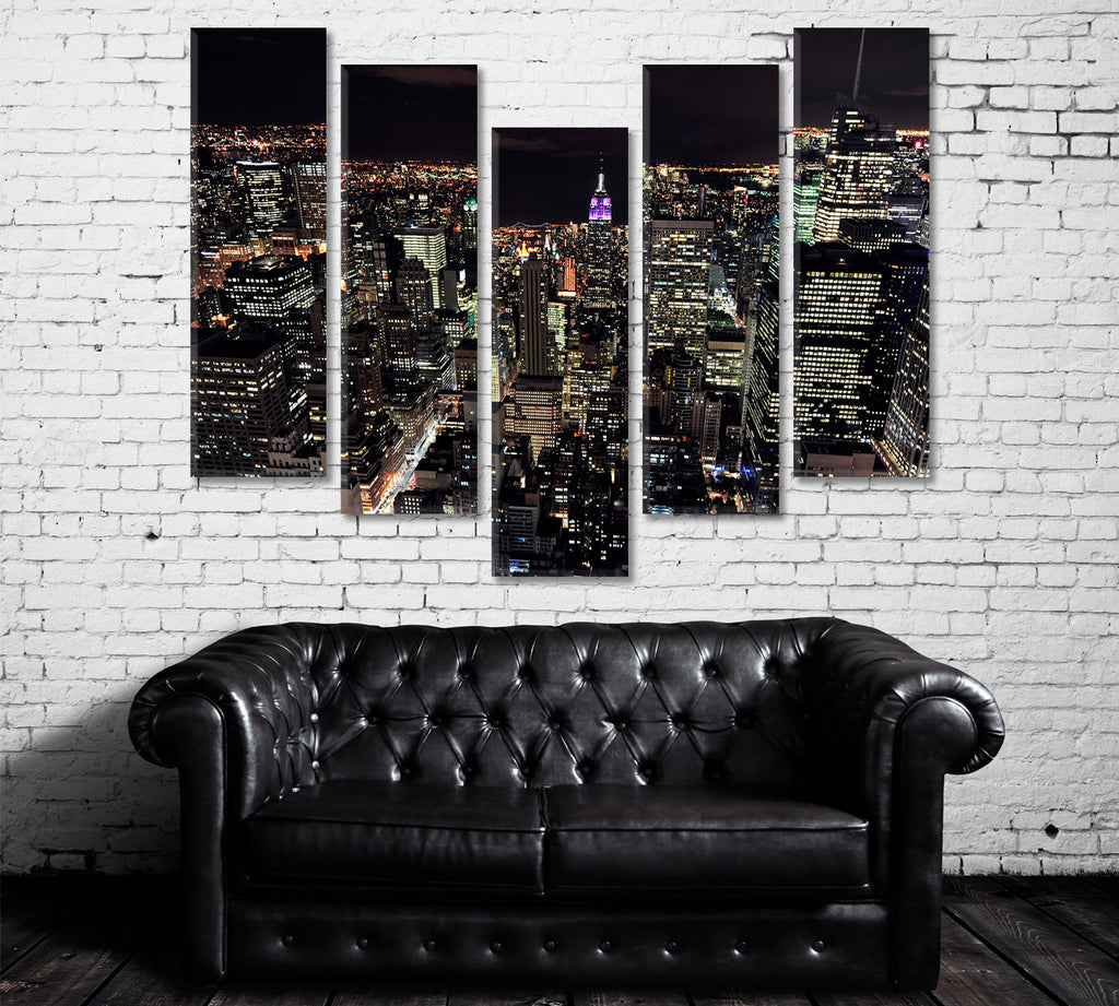 Empire State Building at Night Canvas Print ArtLexy 5 Panels 36"x24" inches 