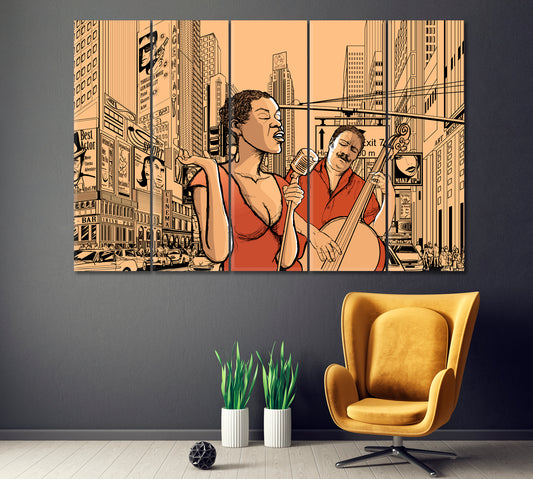 Jazz Singer in Street of New York Canvas Print ArtLexy 3 Panels 36"x24" inches 