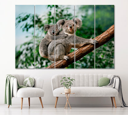 Koala Bear with Cub Canvas Print ArtLexy 5 Panels 36"x24" inches 