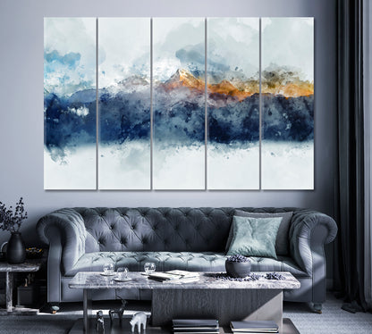 Abstract Watercolor Mountain Range Canvas Print ArtLexy 5 Panels 36"x24" inches 