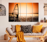 Windsurfer Against Sunset Canvas Print ArtLexy 3 Panels 36"x24" inches 
