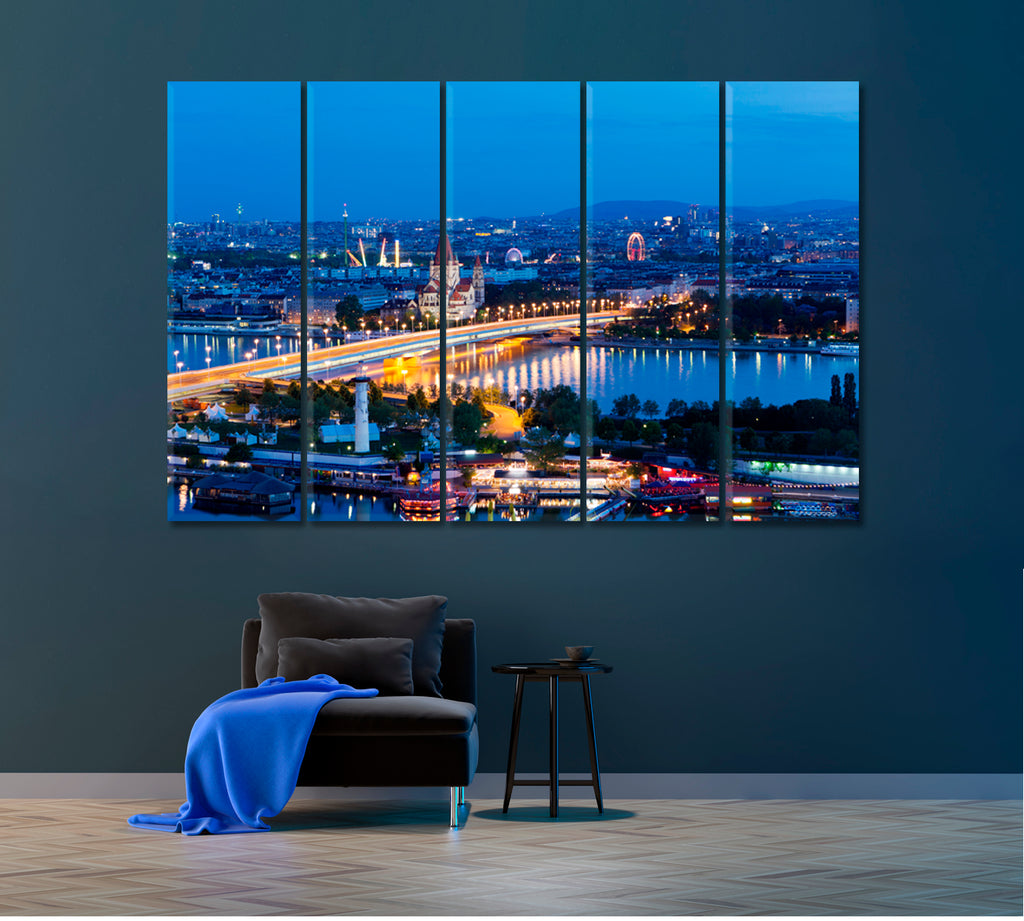 Vienna Cityscape at Night Canvas Print ArtLexy 5 Panels 36"x24" inches 