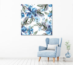 Blue Watercolor Flowers Canvas Print ArtLexy 1 Panel 12"x12" inches 