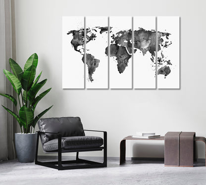Abstract Black Map of the World Canvas Print ArtLexy   