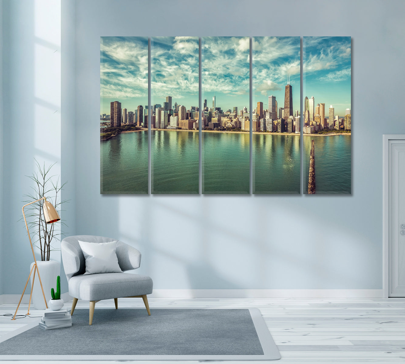 Beautiful Chicago Skyline Skyscrapers Canvas Print ArtLexy 5 Panels 36"x24" inches 