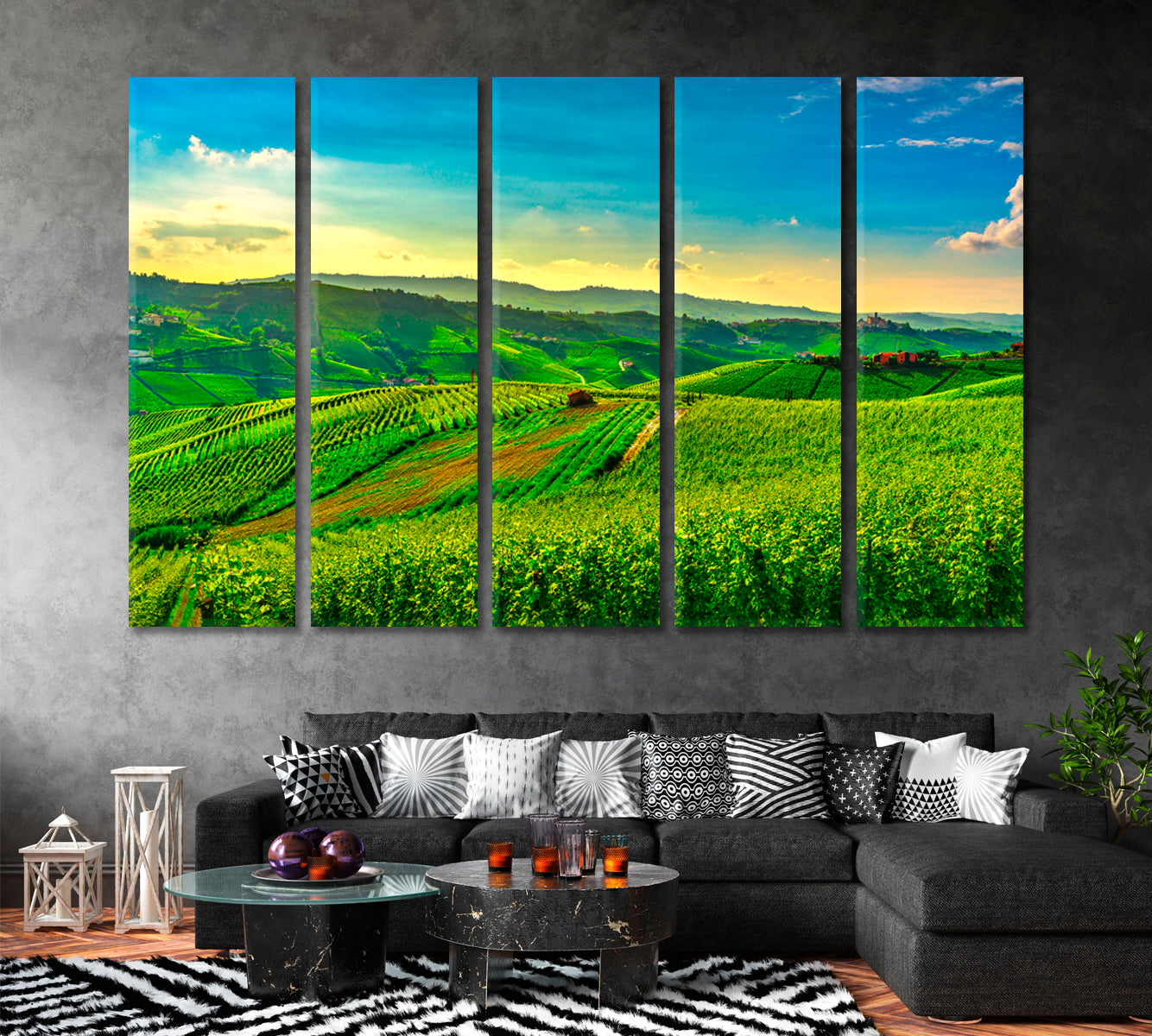 Vineyard Landscape of Piedmont: Langhe-Roero and Monferrato Canvas Print ArtLexy 5 Panels 36"x24" inches 
