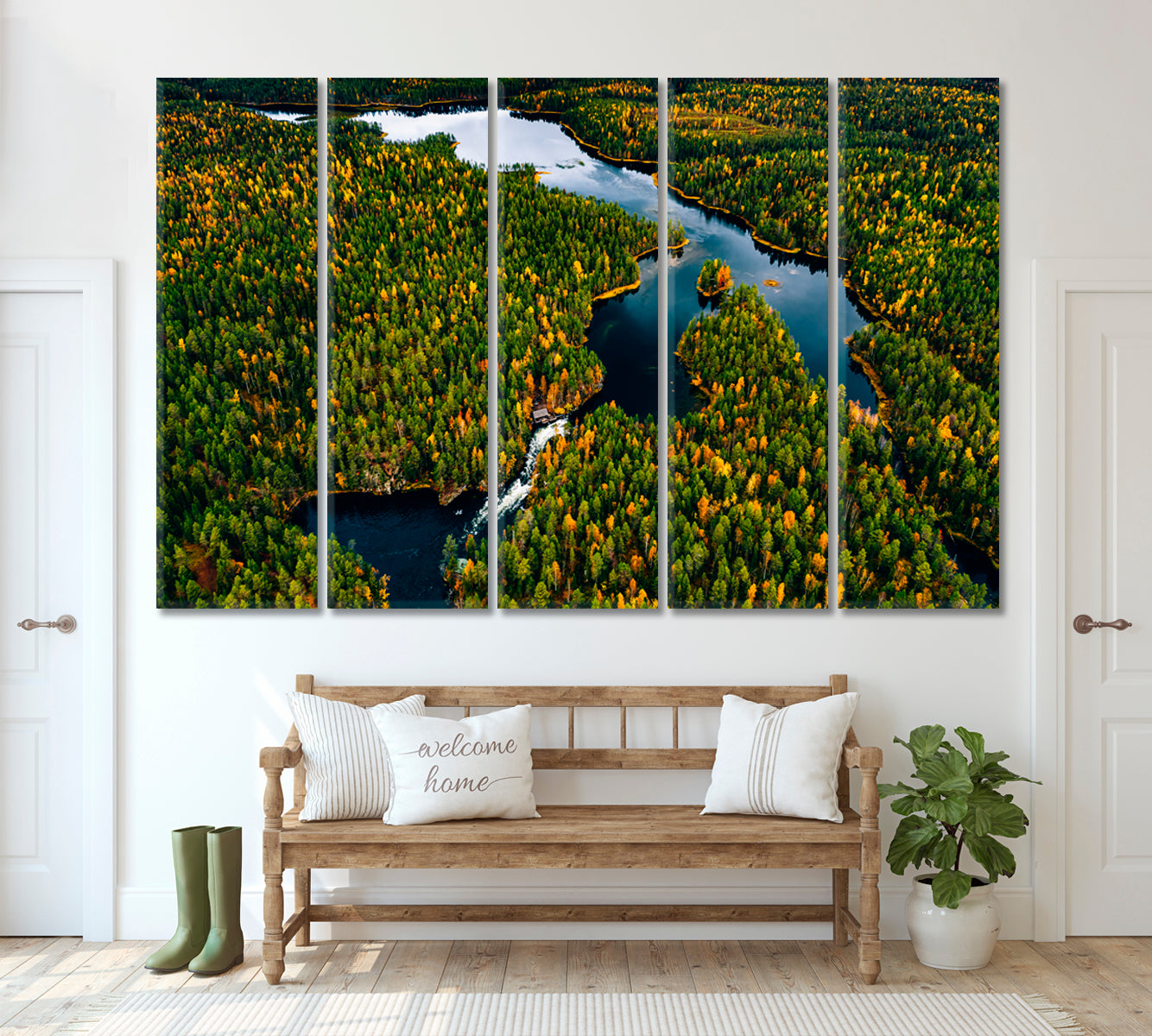 Beautiful Autumn Forest Oulanka National Park Finland Canvas Print ArtLexy 5 Panels 36"x24" inches 