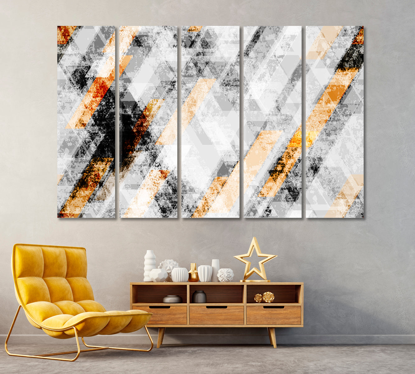 Geometric Abstraction Canvas Print ArtLexy 5 Panels 36"x24" inches 