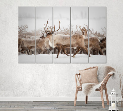 Herd of Reindeer Canvas Print ArtLexy 5 Panels 36"x24" inches 