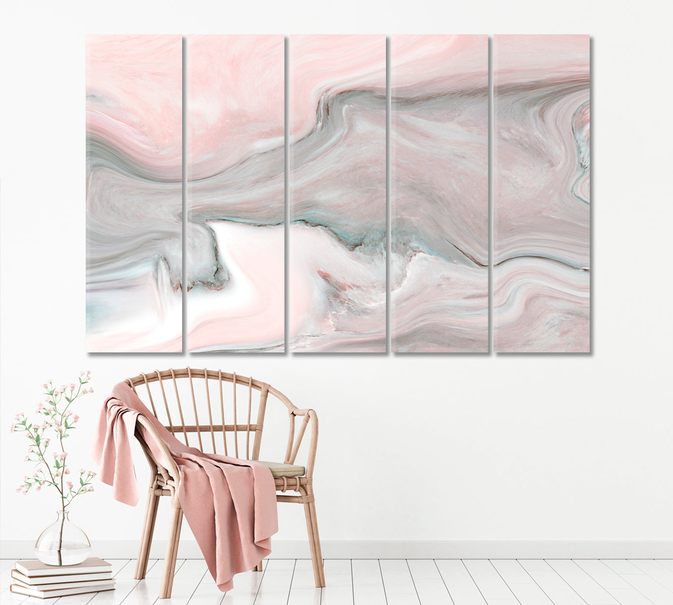 Abstract Pink Wavy Marble Canvas Print ArtLexy 5 Panels 36"x24" inches 