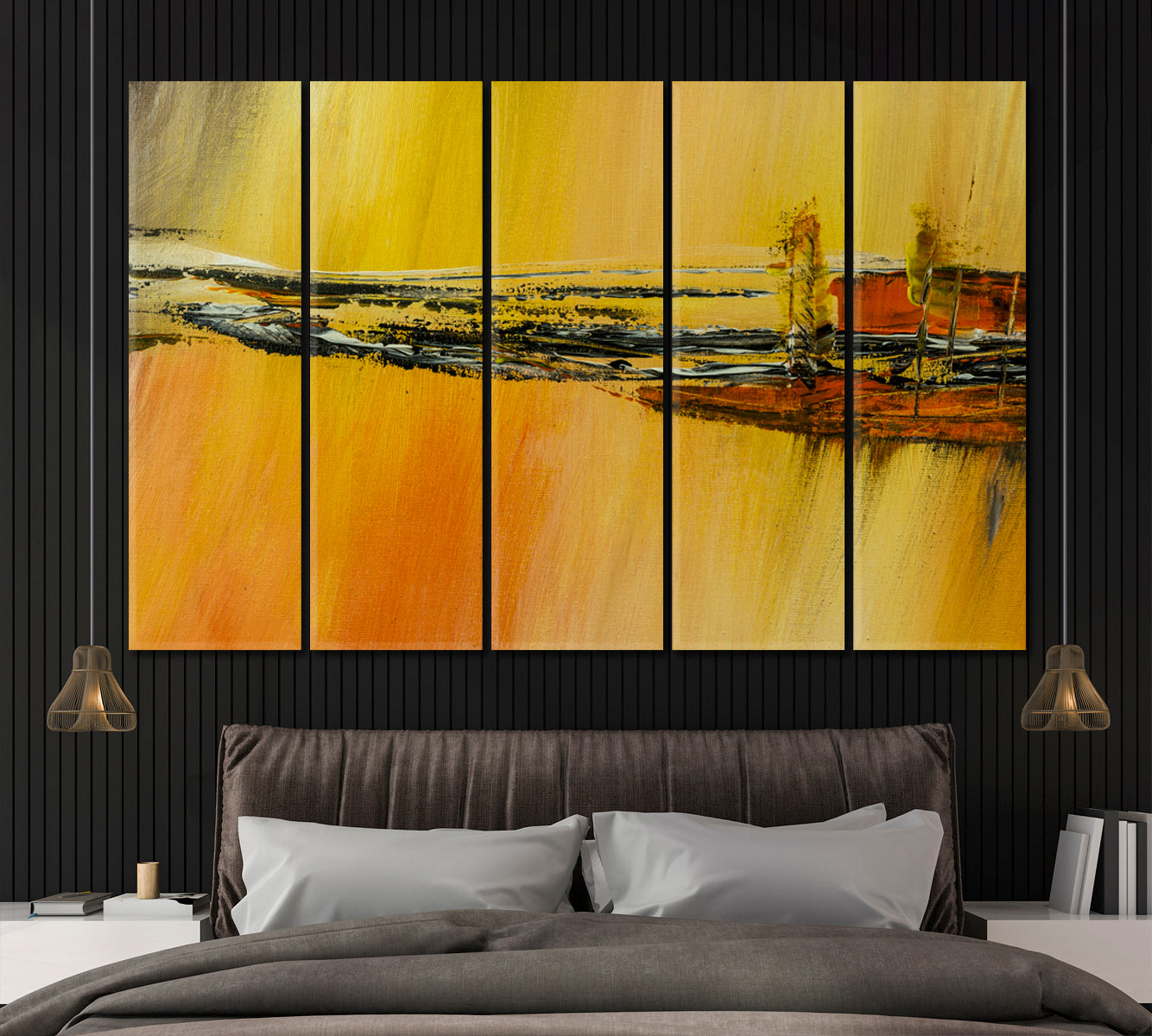 Abstract Autumn Landscape Canvas Print ArtLexy 5 Panels 36"x24" inches 