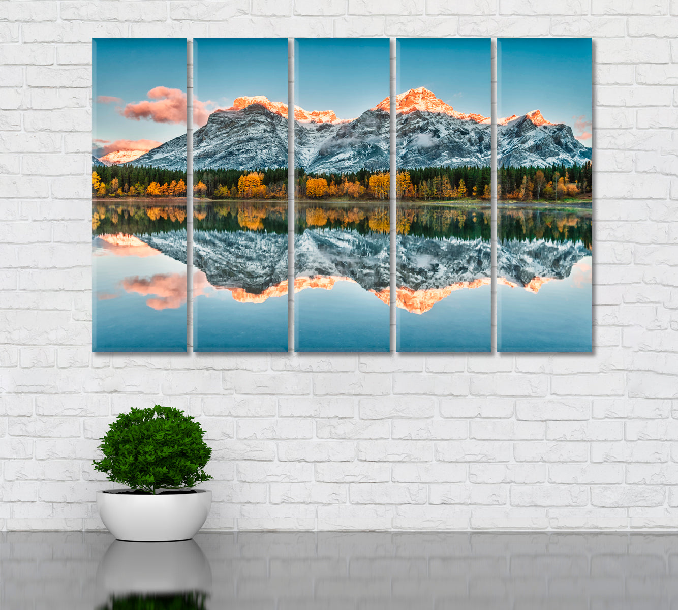 Mount Kidd Reflected In Wedge Pond Alberta Canada Canvas Print ArtLexy 5 Panels 36"x24" inches 
