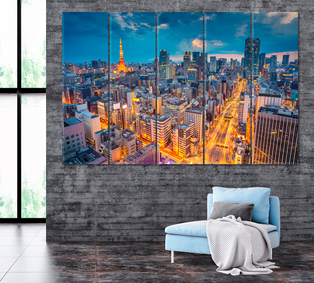 Tokyo Cityscape at Night Canvas Print ArtLexy 5 Panels 36"x24" inches 