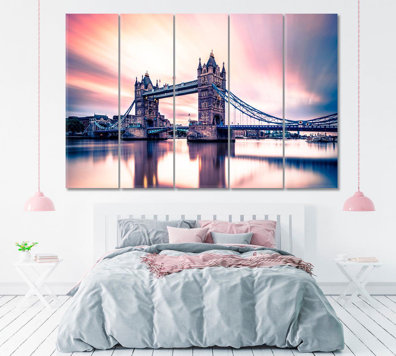 Thames River and London Tower Bridge Canvas Print ArtLexy 5 Panels 36"x24" inches 