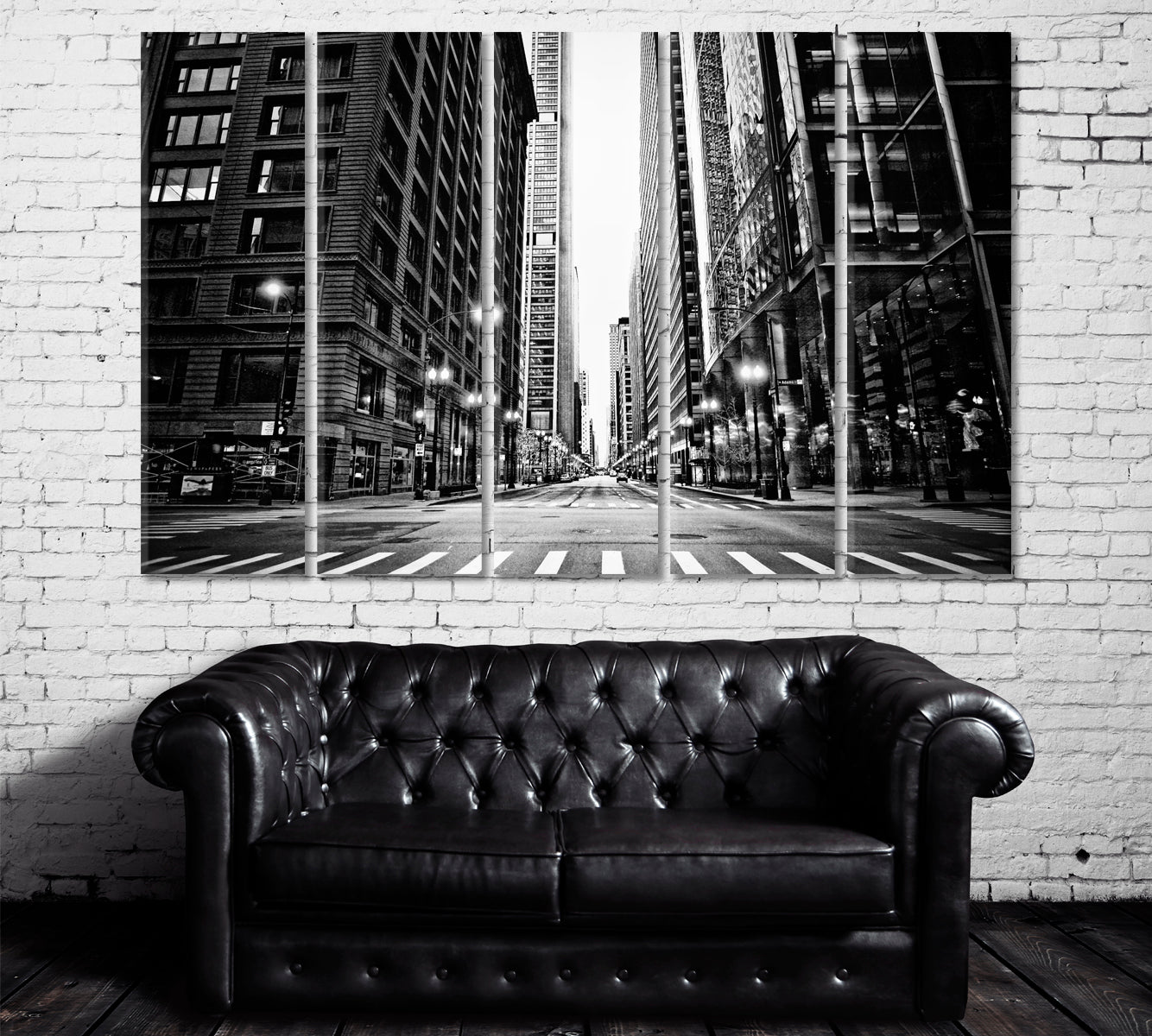 Chicago Street in Black and White Canvas Print ArtLexy 5 Panels 36"x24" inches 