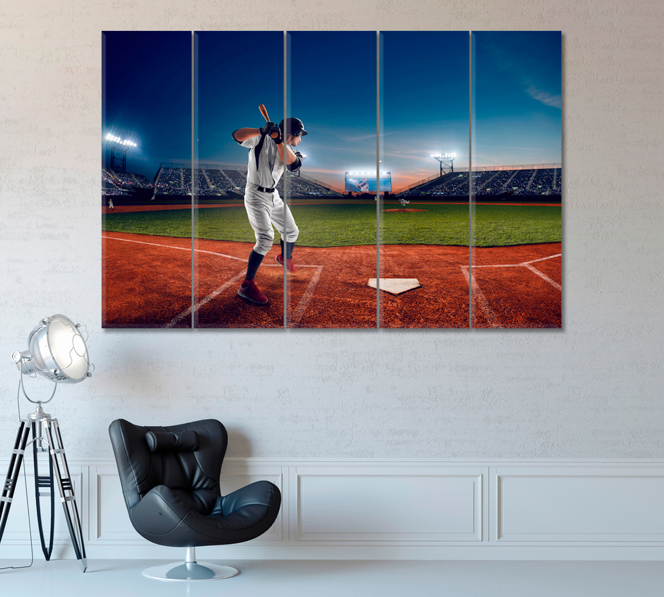 Baseball Player During Game Canvas Print ArtLexy 5 Panels 36"x24" inches 