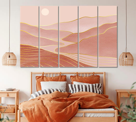 Abstract Minimalist Mountain Landscape Canvas Print ArtLexy 5 Panels 36"x24" inches 