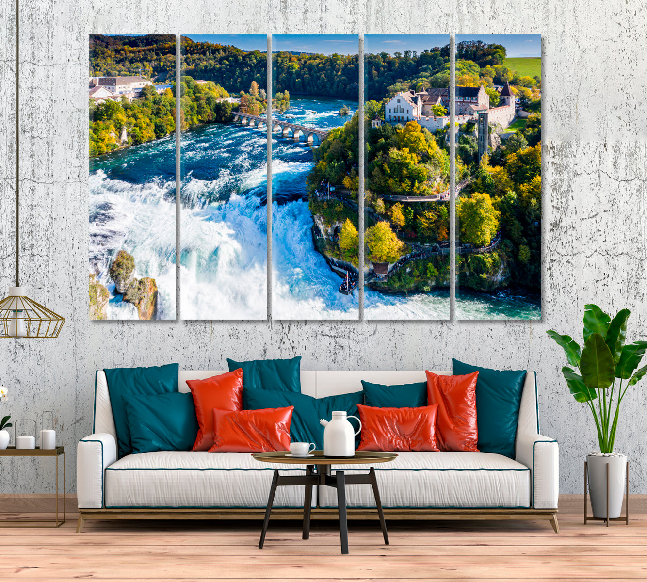 Rhine Falls Switzerland Canvas Print ArtLexy 5 Panels 36"x24" inches 