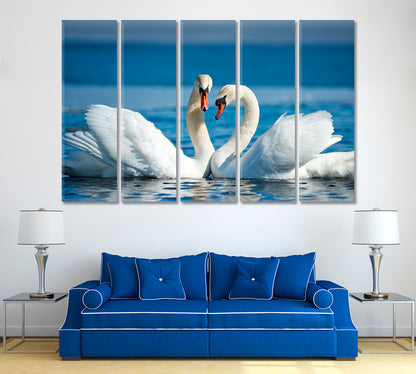 Beautiful Swan Couple Canvas Print ArtLexy 5 Panels 36"x24" inches 