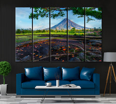 Mayon Volcano Philippines Canvas Print ArtLexy 5 Panels 36"x24" inches 