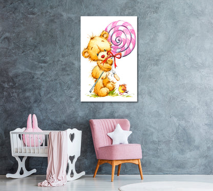 Teddy Bear with Lollipop Canvas Print ArtLexy   
