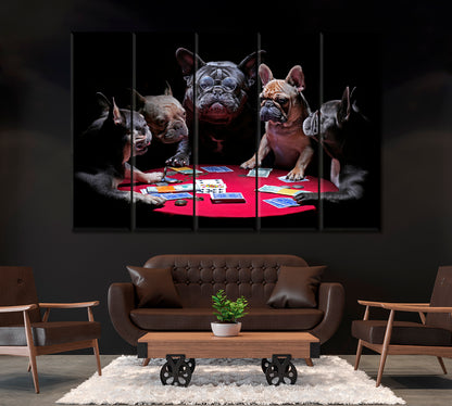 French Bulldogs Playing Cards Canvas Print ArtLexy 5 Panels 36"x24" inches 