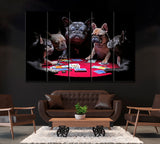 French Bulldogs Playing Cards Canvas Print ArtLexy 5 Panels 36"x24" inches 