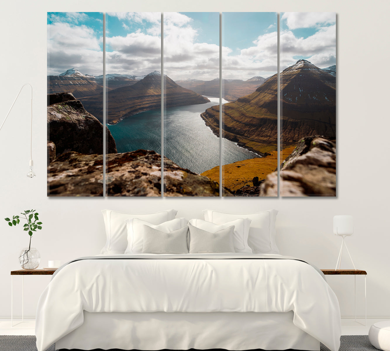 Fjords on Faroe Islands near Village Funningur Canvas Print ArtLexy 5 Panels 36"x24" inches 
