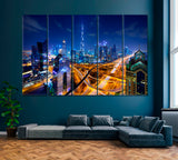 Dubai Skyline at Night Canvas Print ArtLexy 5 Panels 36"x24" inches 