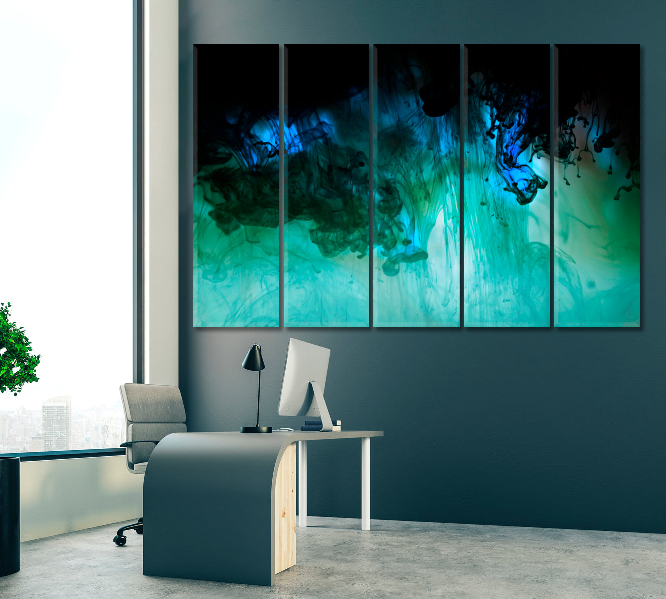 Fluorescent Paint Underwater Canvas Print ArtLexy 5 Panels 36"x24" inches 