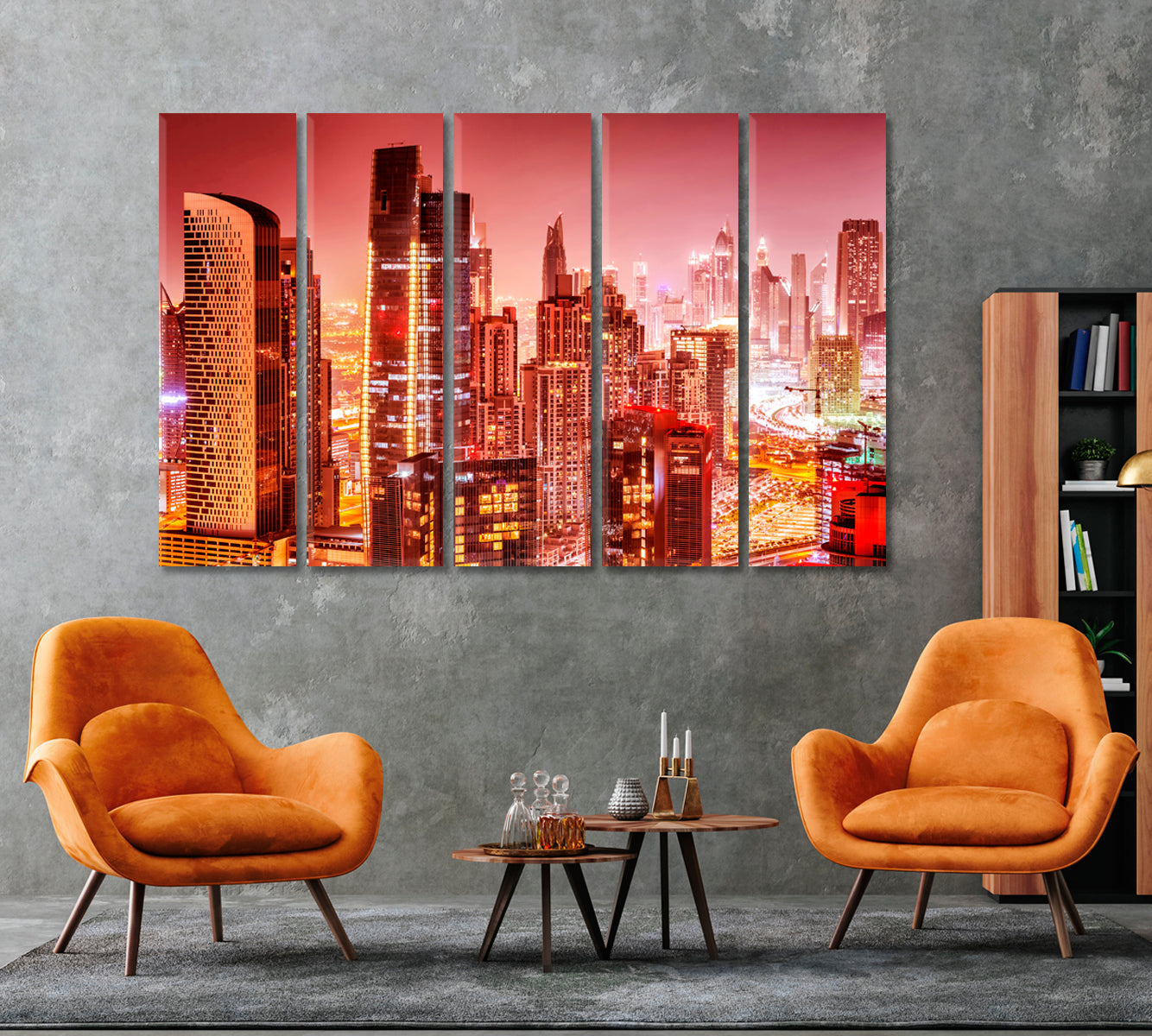 Gorgeous Dubai Cityscape at Night Canvas Print ArtLexy 5 Panels 36"x24" inches 