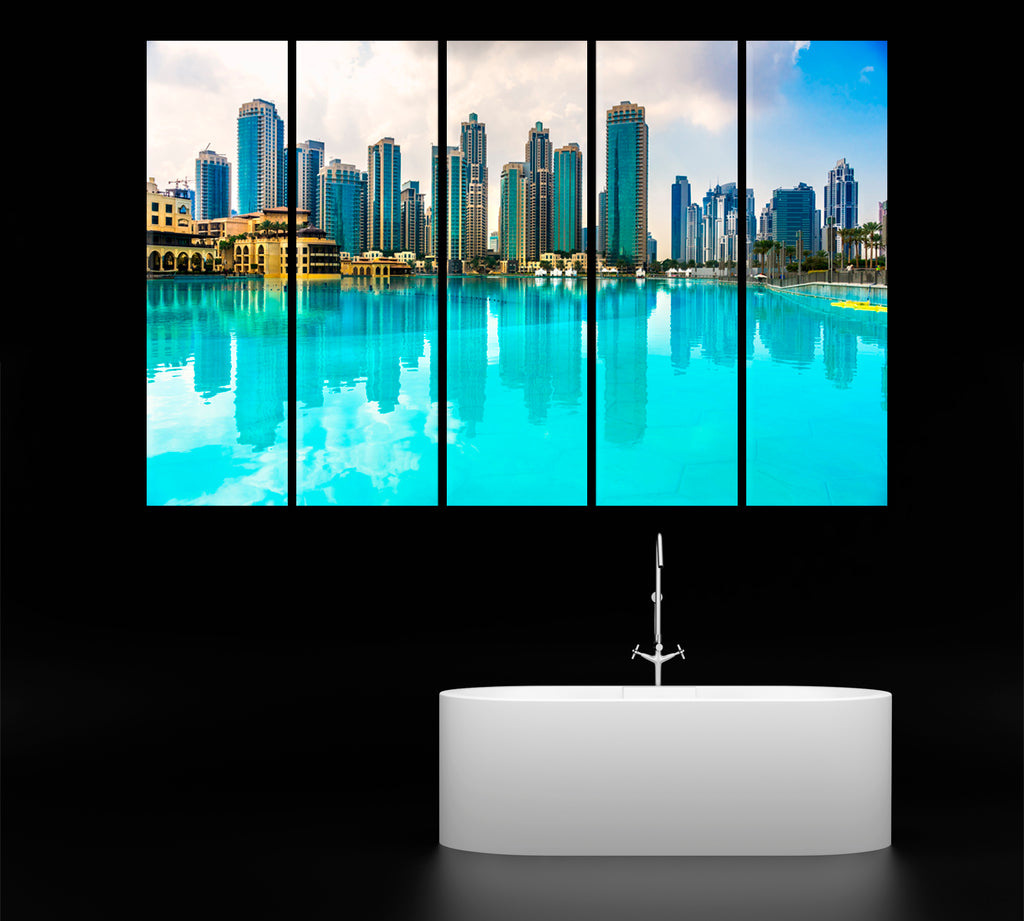Dubai Cityscape with Singing Fountains Canvas Print ArtLexy 5 Panels 36"x24" inches 
