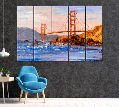 Abstract Golden Gate Bridge Canvas Print ArtLexy 5 Panels 36"x24" inches 
