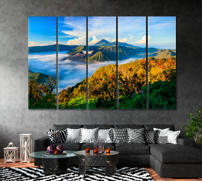 Mount Bromo Indonesia. Volcanic Landscape Canvas Print ArtLexy 5 Panels 36"x24" inches 