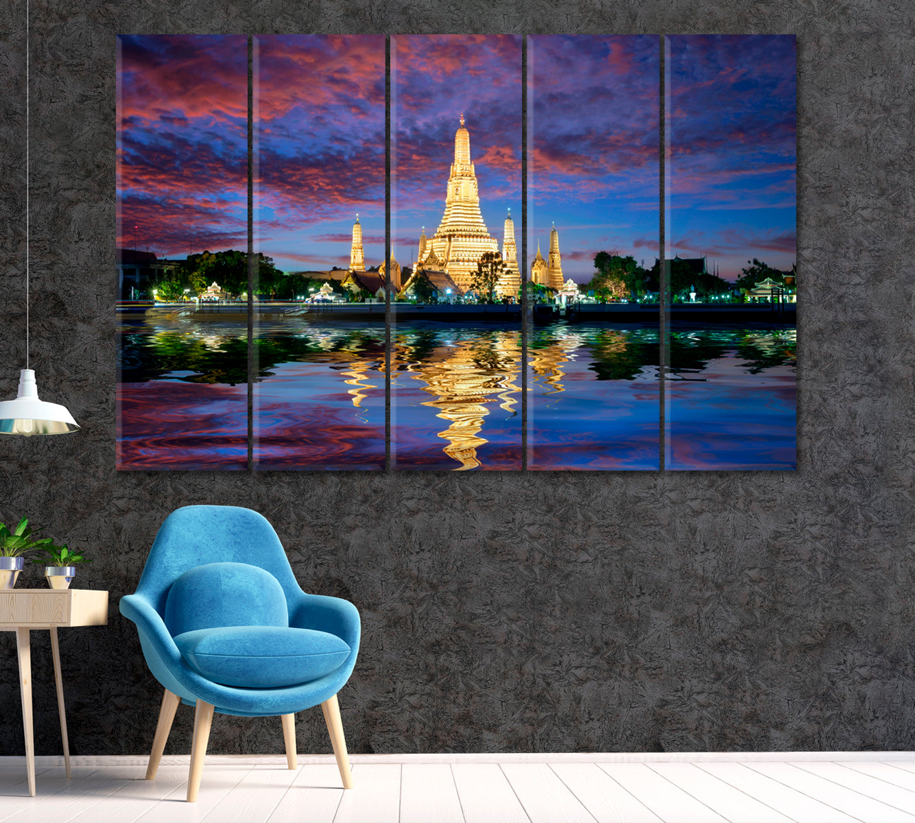 Wat Arun Temple Bangkok Thailand Canvas Print ArtLexy 5 Panels 36"x24" inches 